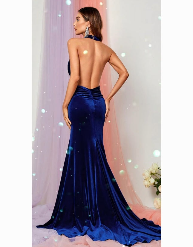 Midnight Allure Halter Gown