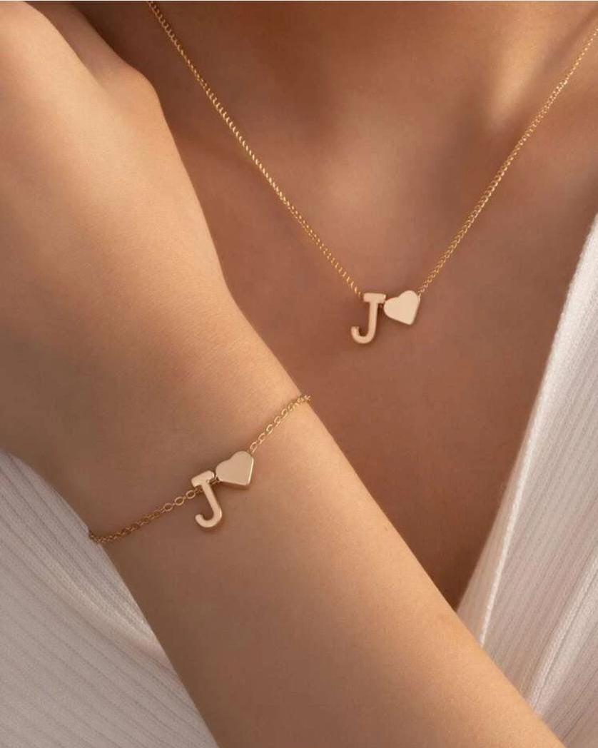 2pcs Letter J & Heart Decor Jewelry Set