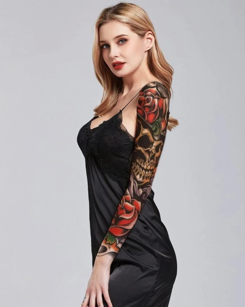 Skull & Floral Pattern Tattoo Sticker