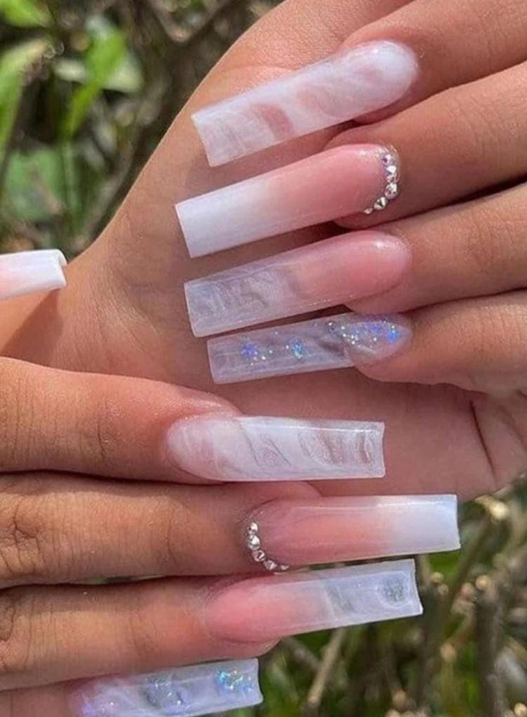 24pcs Long Coffin Ombre Fake Nail & 1sheet Tape & 1pc Nail File