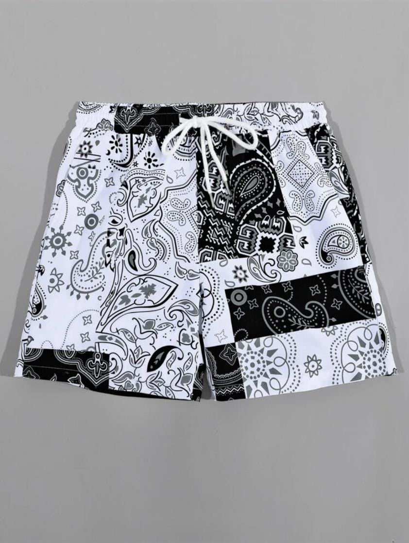 Men Paisley Print Drawstring Waist Swim Trunks