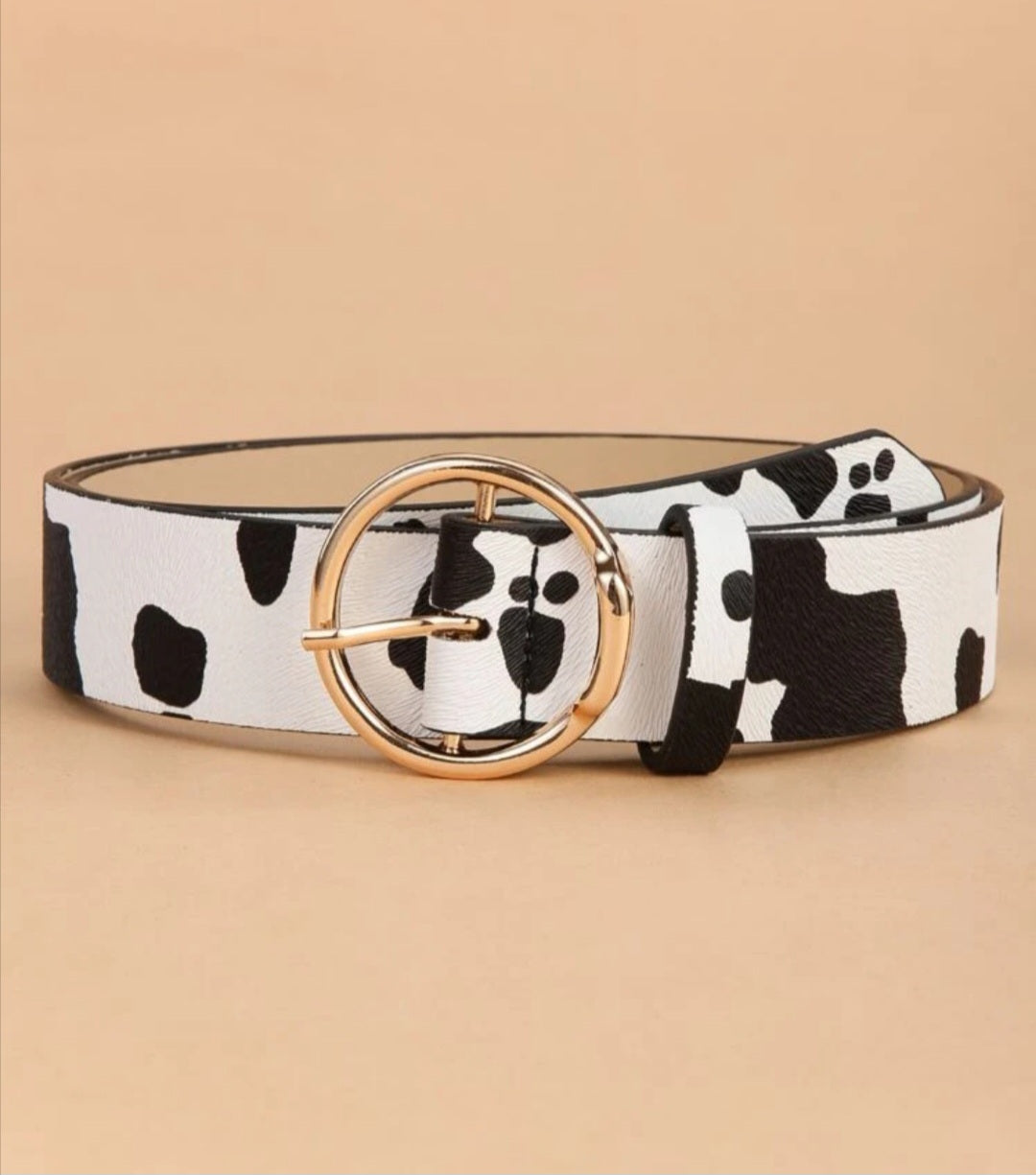Cow Print Ring Buckle Belt