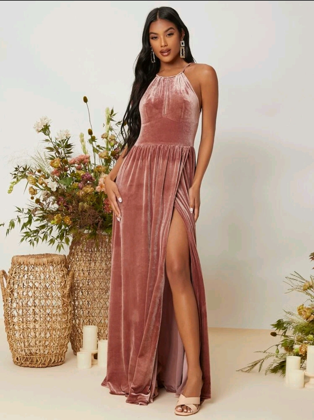 Belle Wrap Velvet Halter Prom Dress