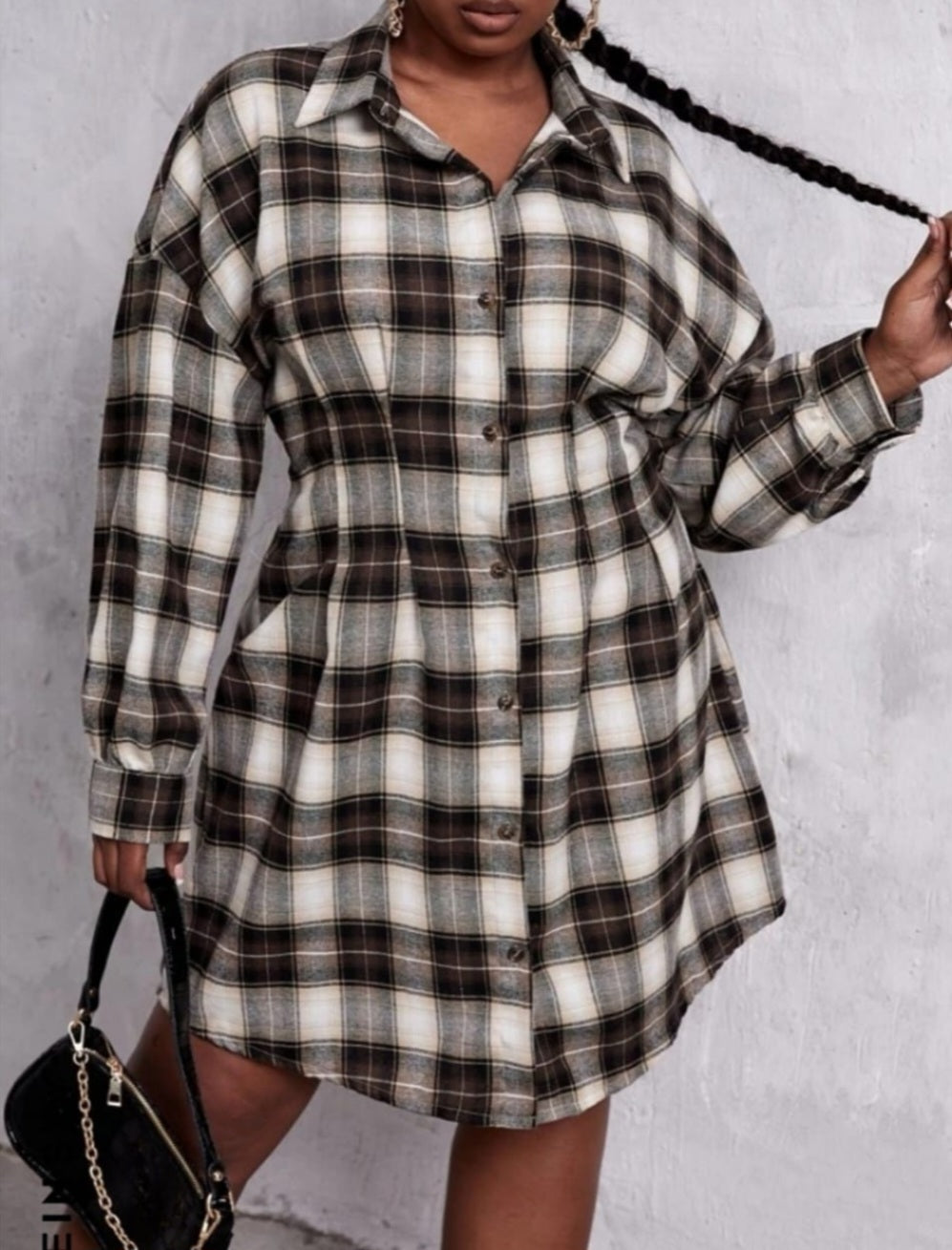 Plus Tartan Drop Shoulder Plicated Detail Shirt
Dress