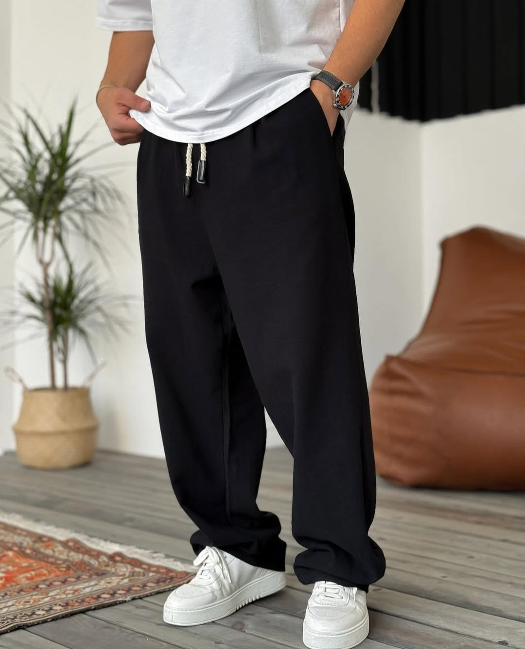 Unisex Solid Color Drawstring Sweatpants