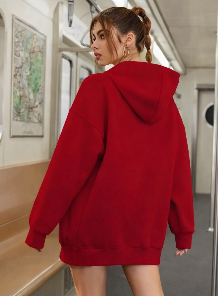 Luxe Oversized Zip Hoodie – Bold Red