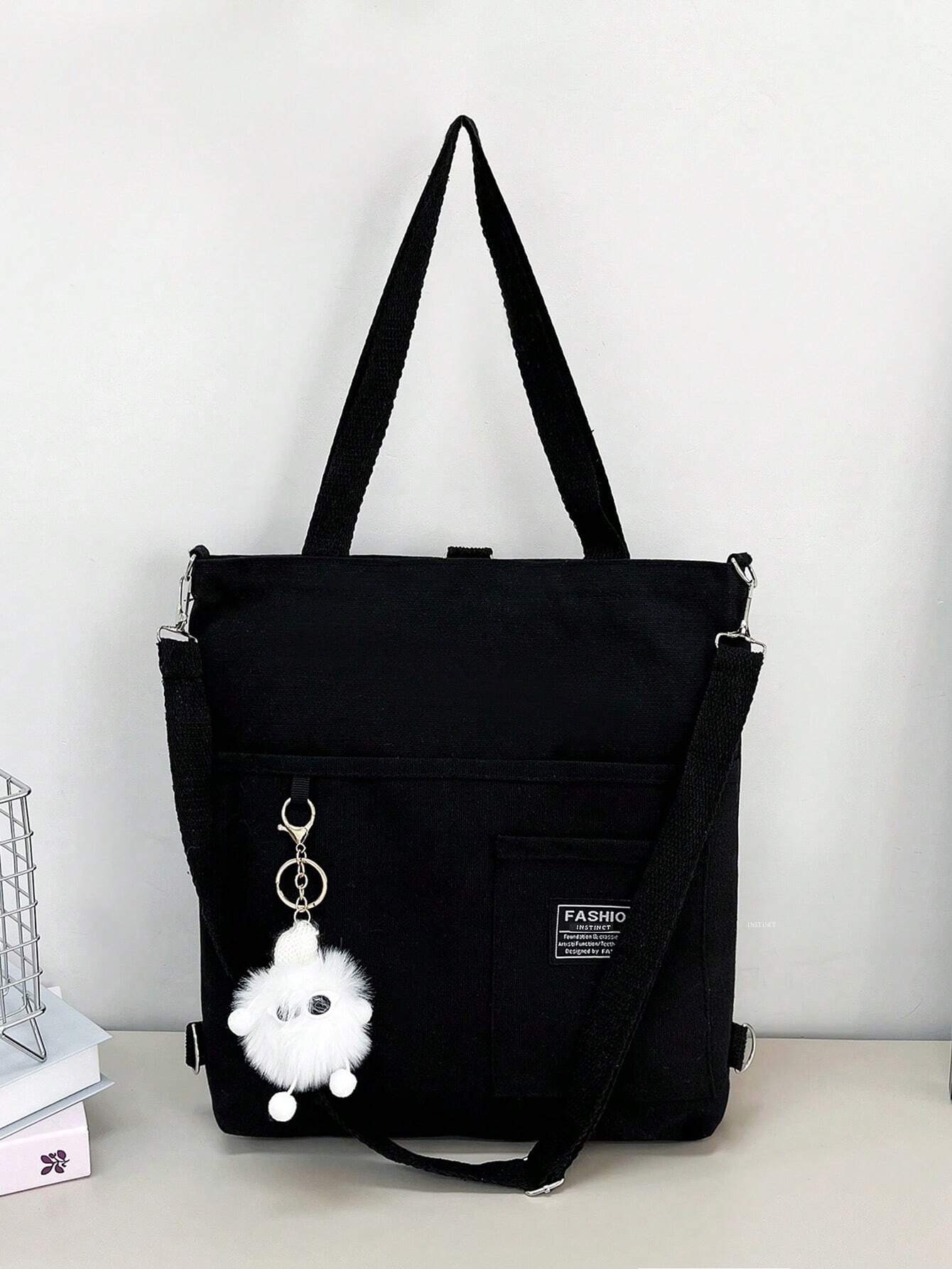 Cartoon Print Canvas Shoulder Bag For Primary & Middle School Students, Casual Large Capacity Satchel