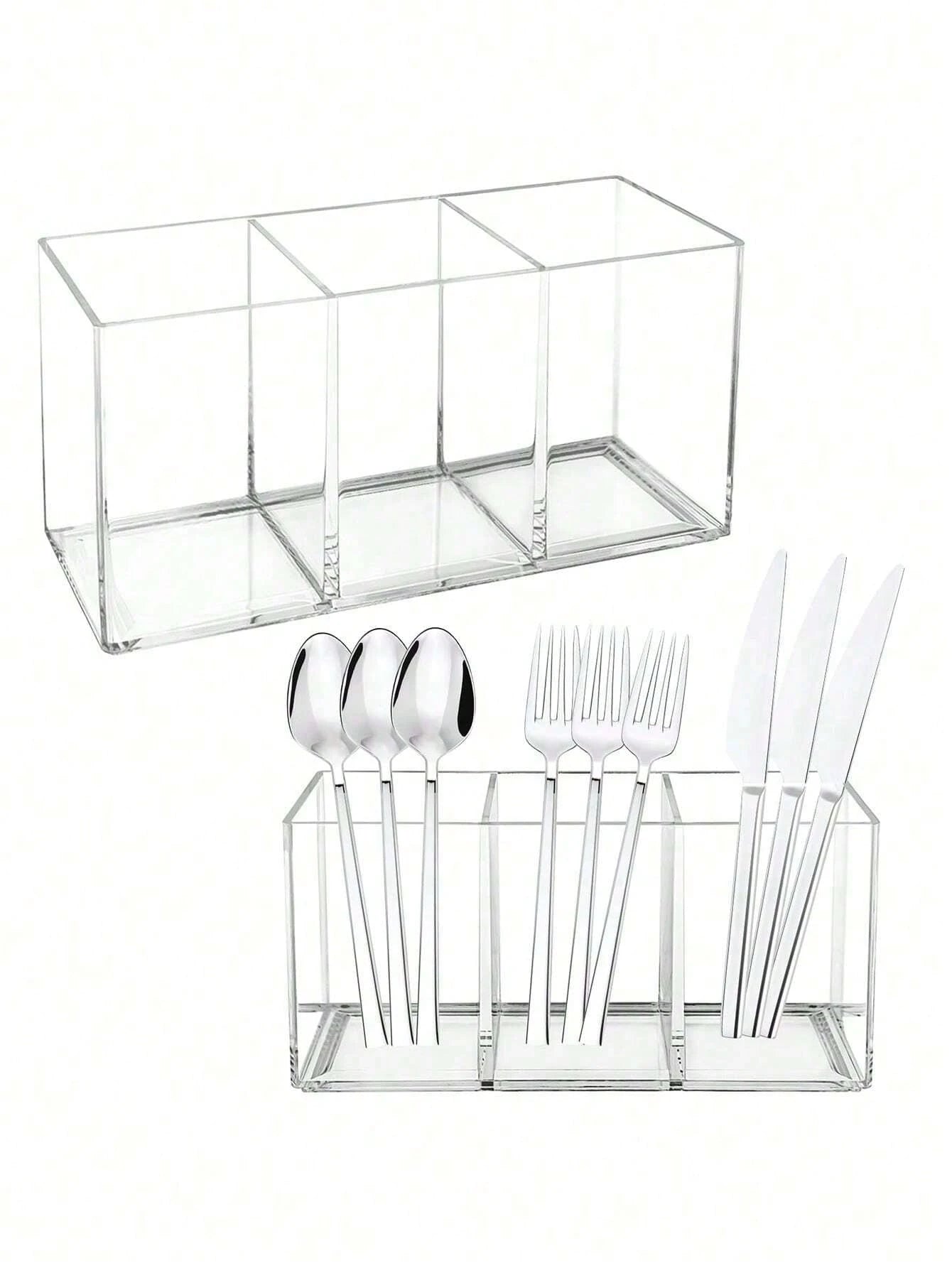 1pc Silverware Organizer Tray With 3 Compartments