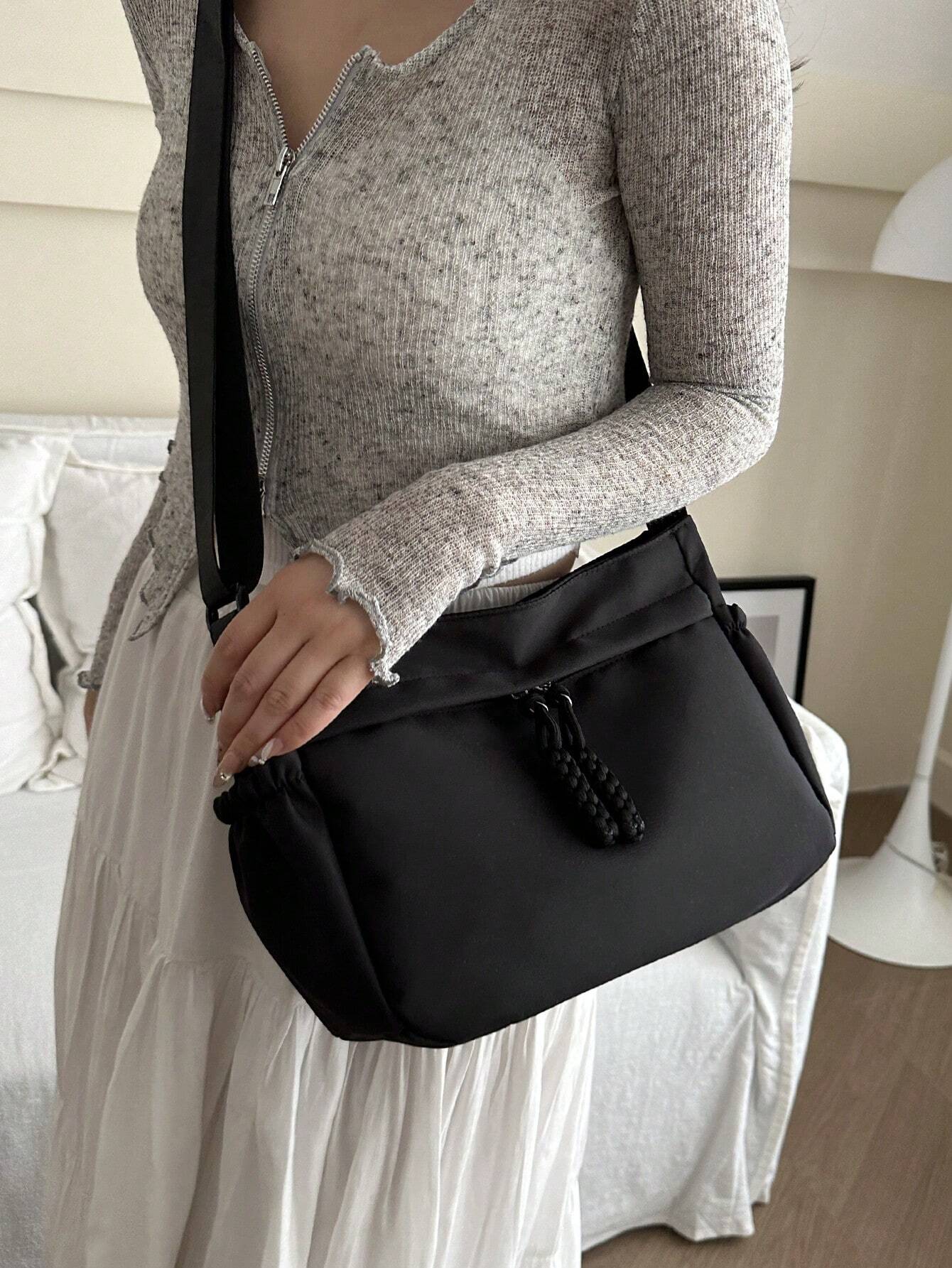 Stylish Solid Color Large Capacity Zipper Bag Crossbody Bag