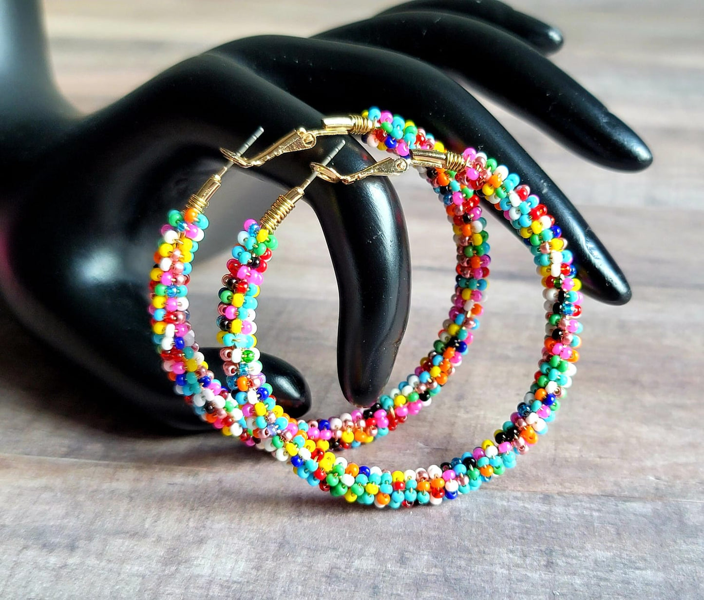 Colorful Beaded Hoop Earrings