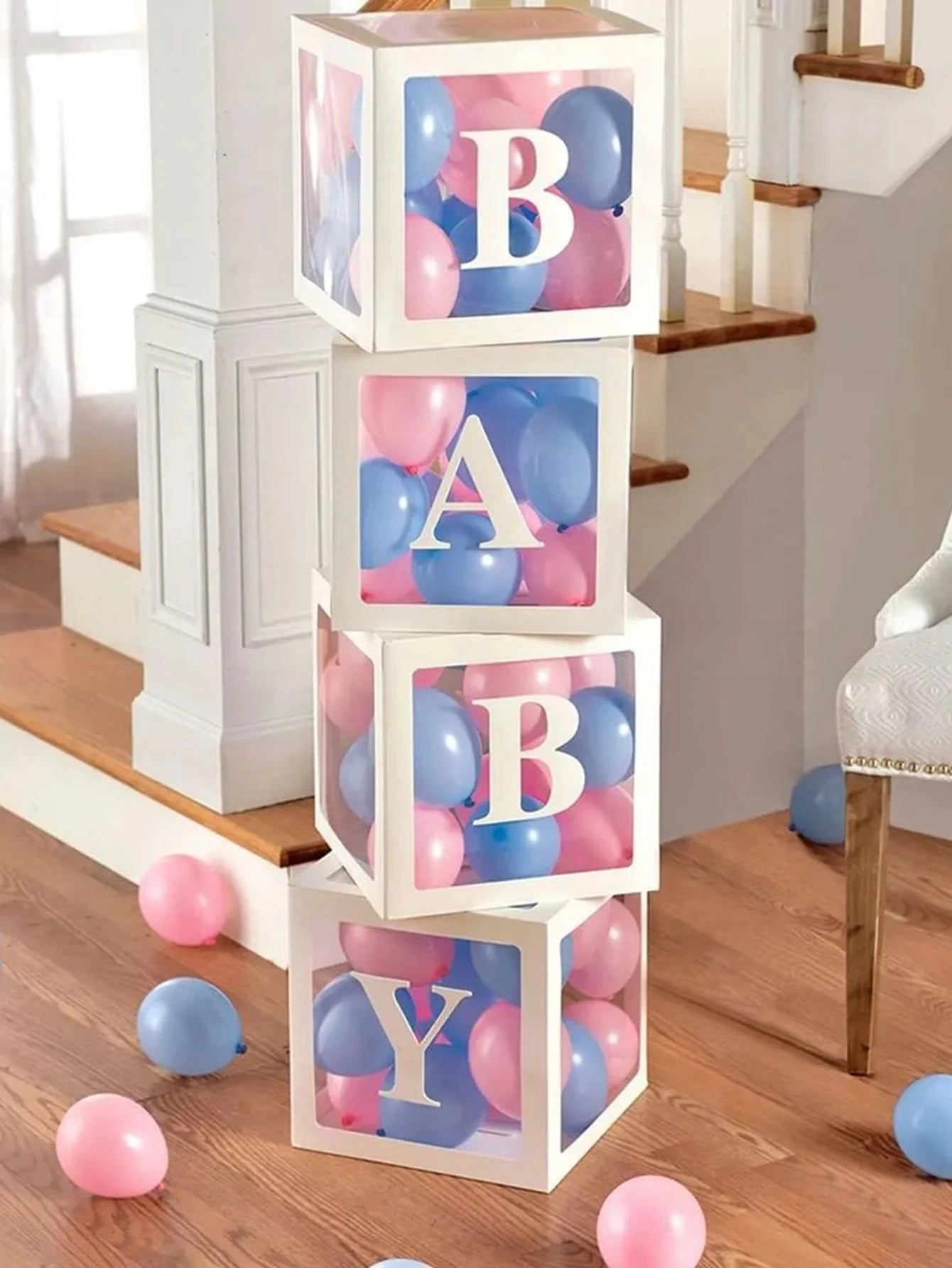 8pcs/Set 25cm White Transparent Box&"B A B Y", Decorated Balloon Storage Box