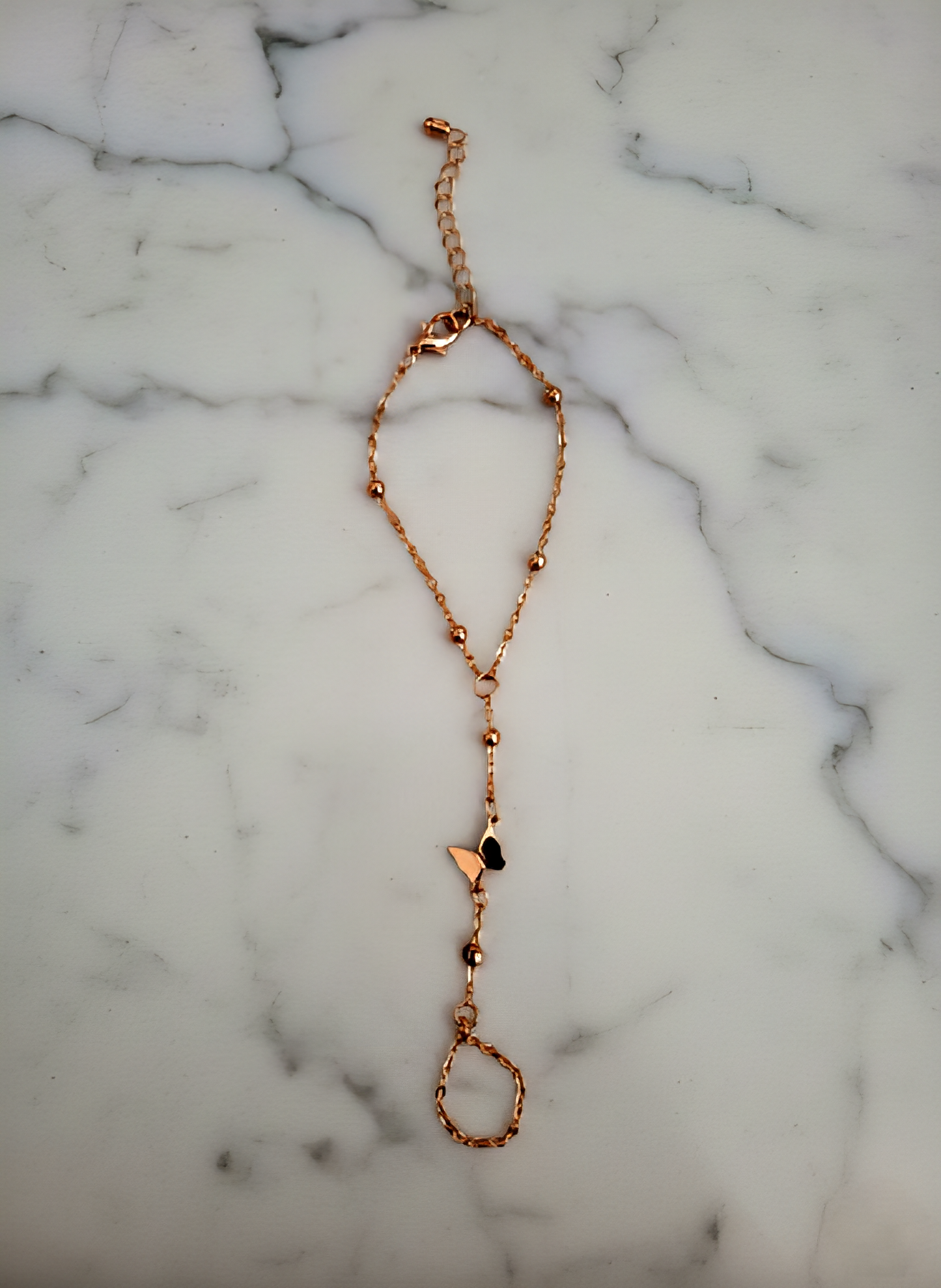 1pc Minimalist Butterfly Chain Beaded Finger Ring Bracelet