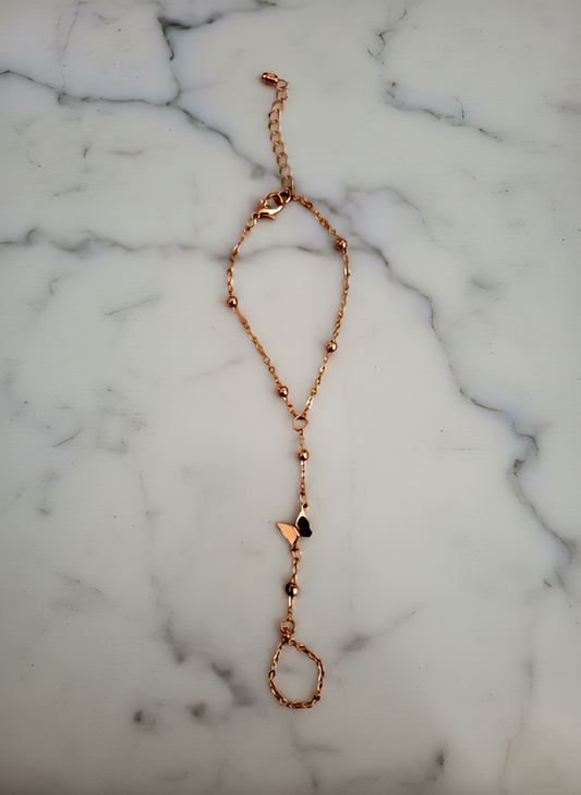 1pc Minimalist Butterfly Chain Beaded Finger Ring Bracelet