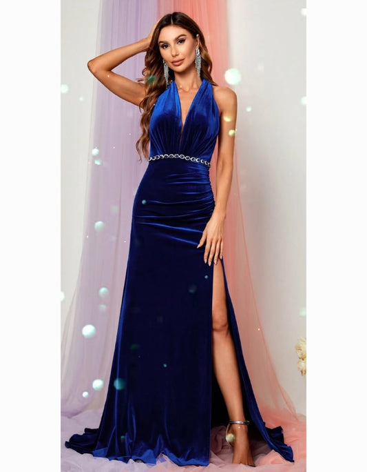 Midnight Allure Halter Gown