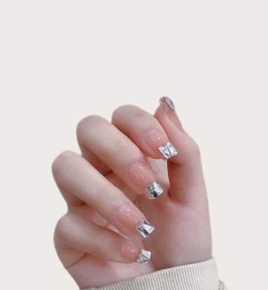 24pcs Rhinestone Decor False Nail & 1sheet Tap