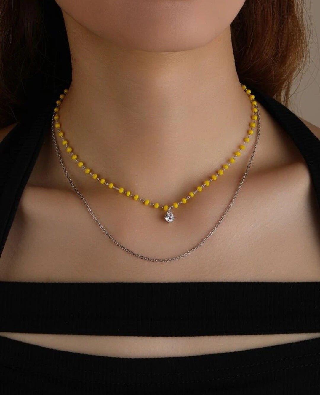 Platinum Plated Bead Decor Layered Necklace