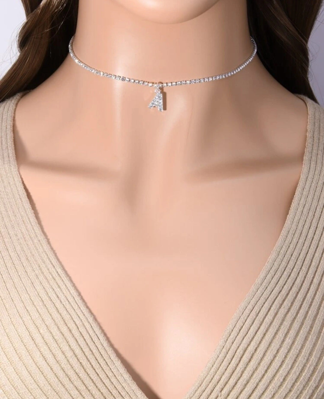 Rhinestone Letter Charm Choker