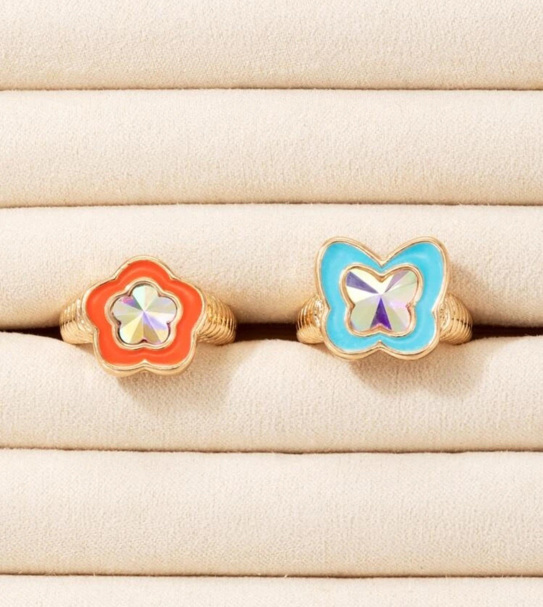 2pcs Flower & Butterfly Decor Ring