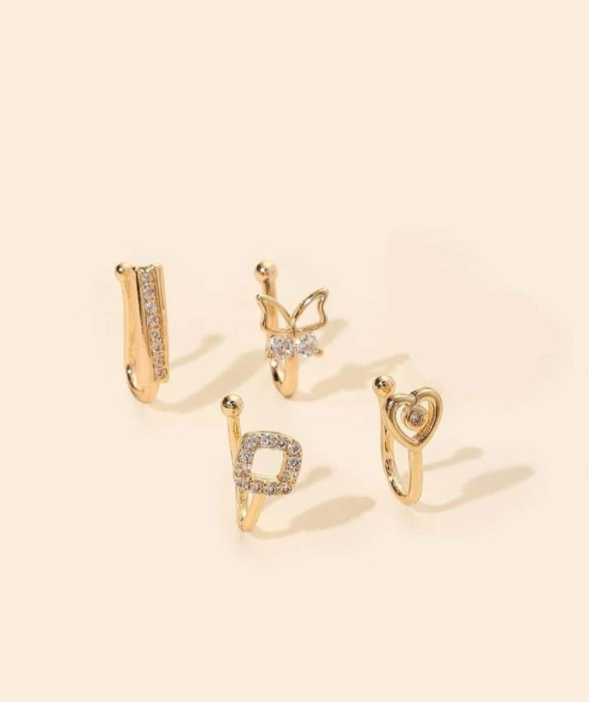 4pcs Cubic Zirconia & Heart Decor Nose Ring