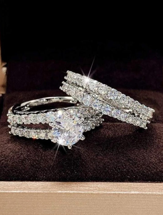 2pcs Luxury Cubic Zirconia Ring Set
