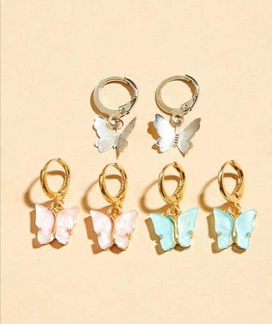 3pairs Butterfly Drop Earrings