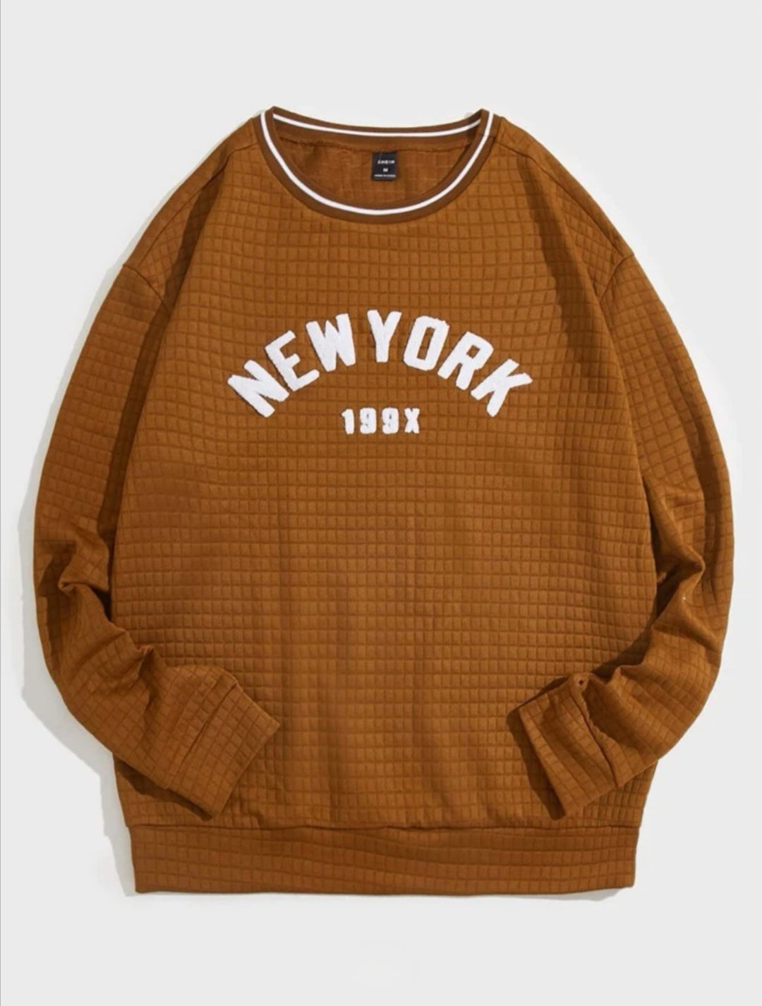 SHEIN Men Letter Patched Striped Trim Drop Shoulder Pullover