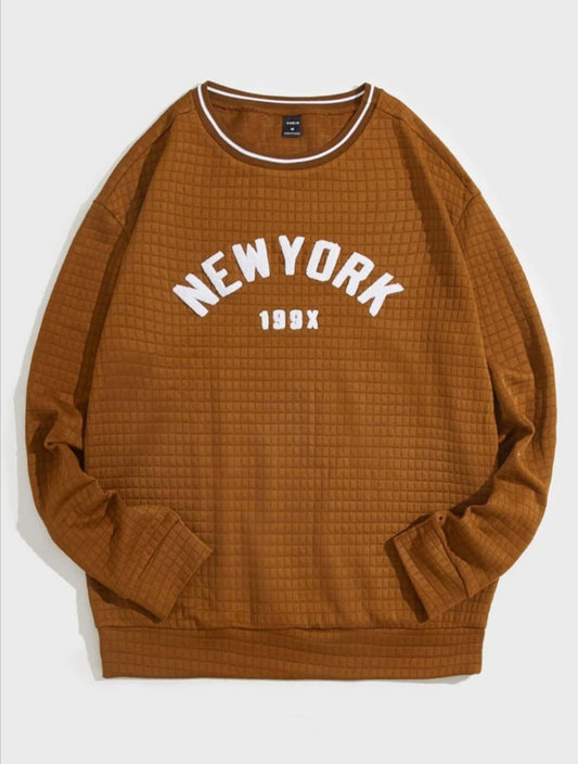 SHEIN Men Letter Patched Striped Trim Drop Shoulder Pullover