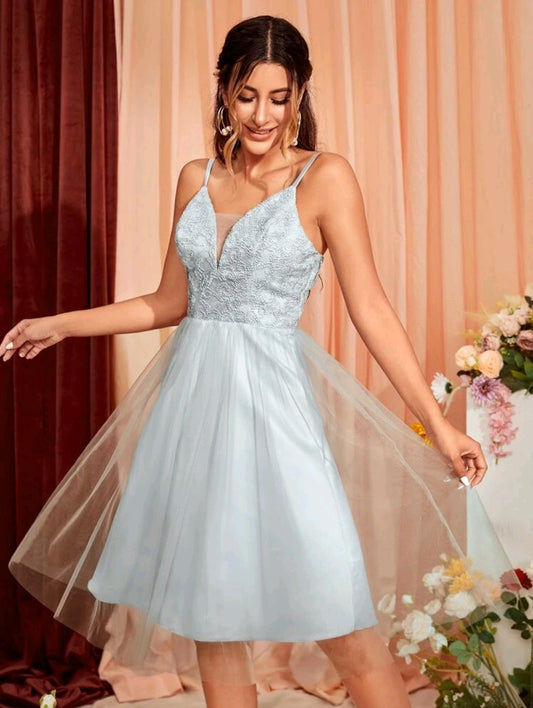 Contrast Mesh Cami Bridesmaid Dress