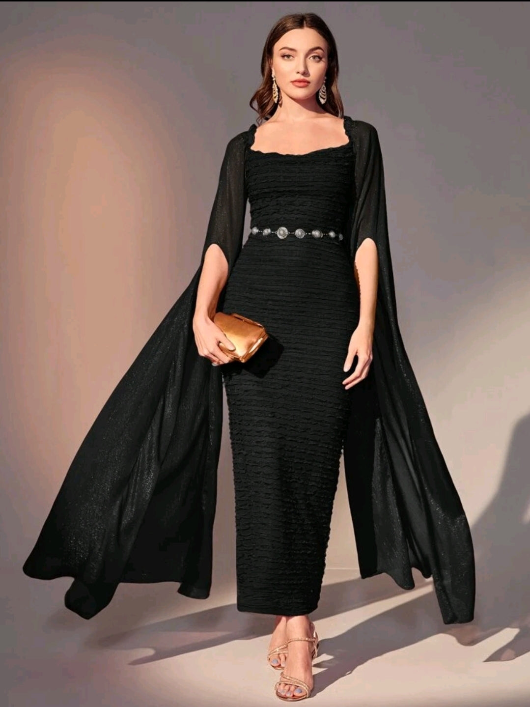 Modely Sweetheart Neck Split Sleeve Frilled Dress Without Belt