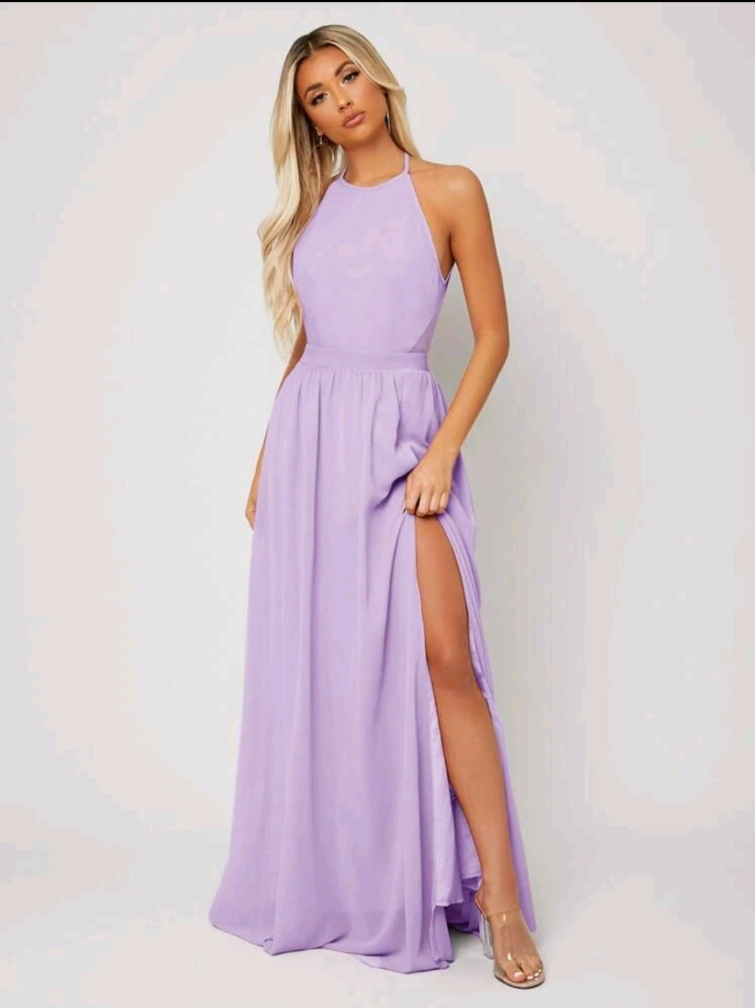 Backless Halter Neck Split Thigh Prom Dress