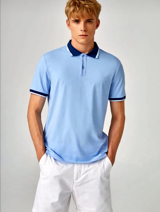 SHEIN Men Contrast Collar Striped Polo Shirt