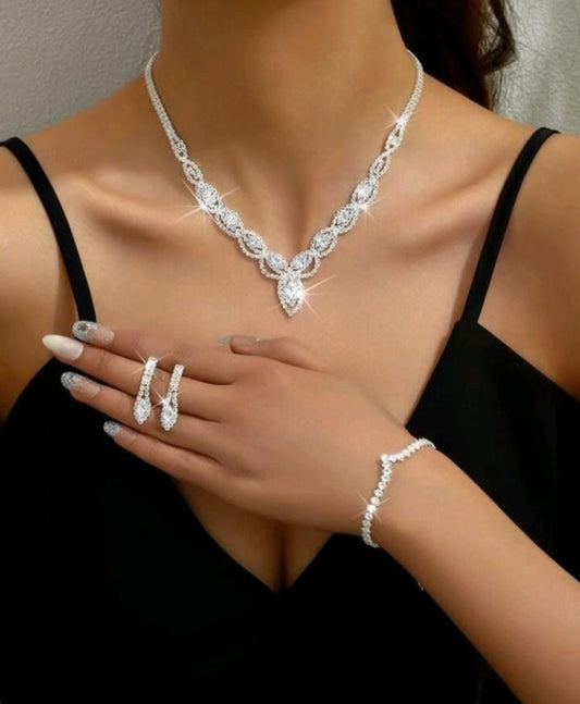 Fashion Cubic Zirconia Necklace Earrings Stud Bracelet Three Piece Wedding Jewelry Set