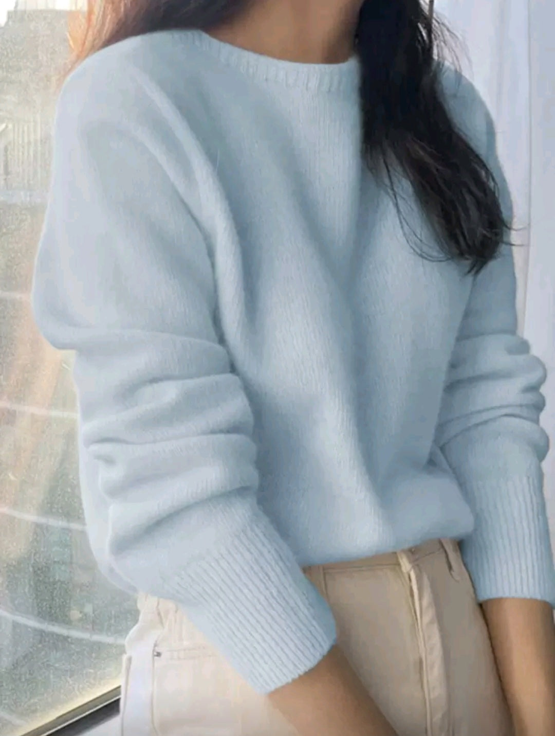 Soft Pastel Crewneck Knit Sweater