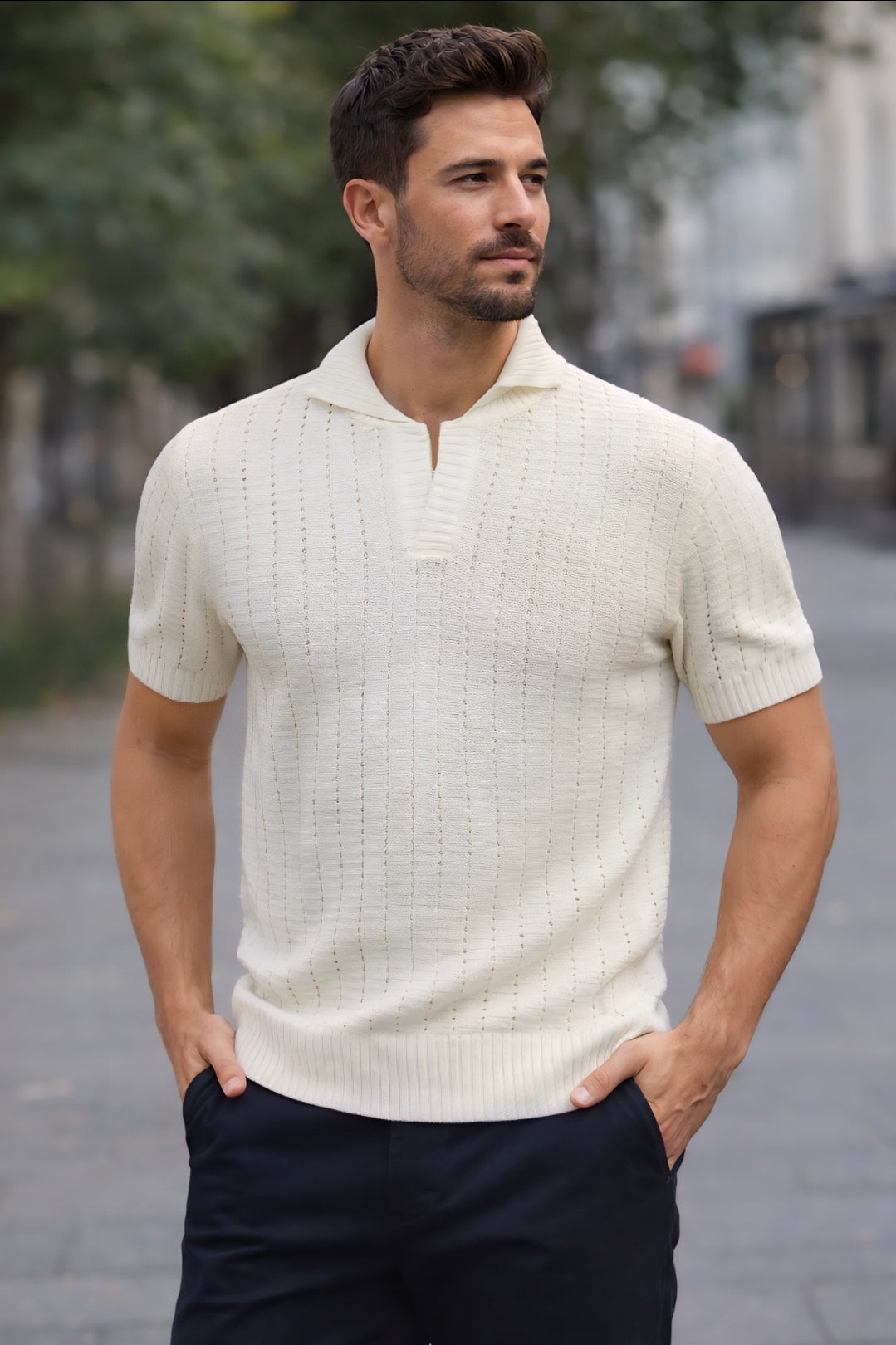Ivory Knit Polo Shirt