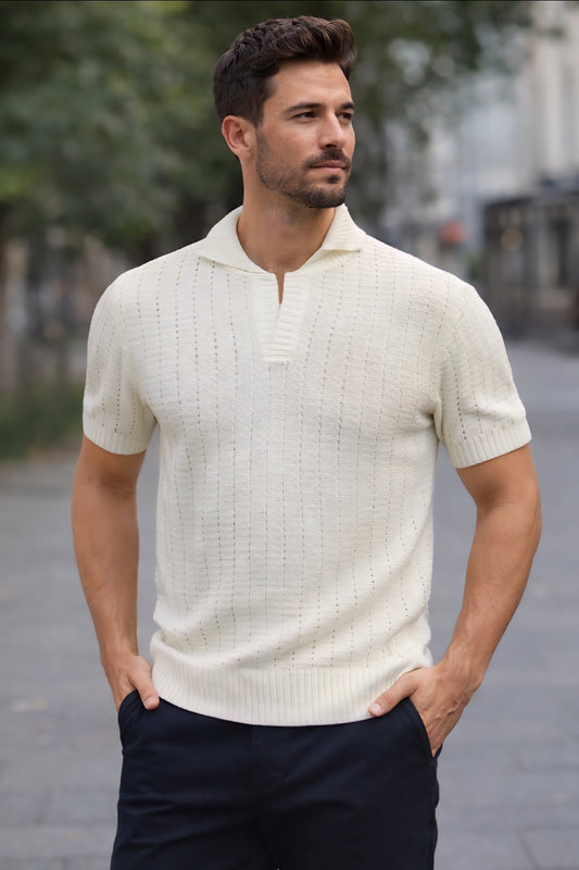 Ivory Knit Polo Shirt