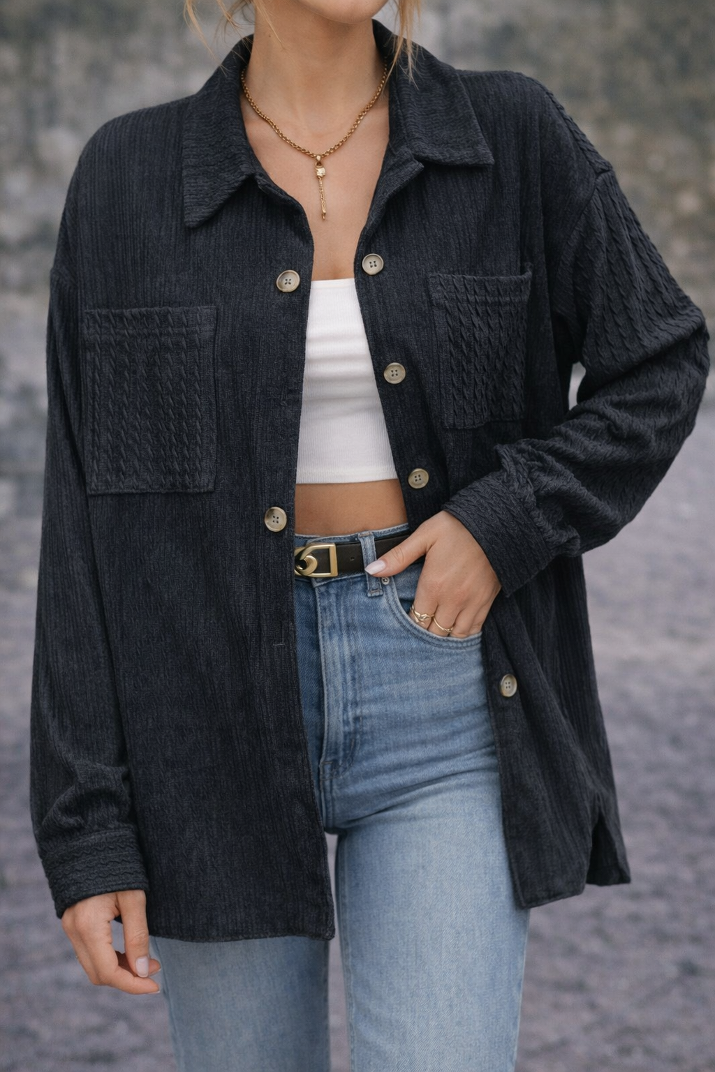 Textured Button-Up Shirt Jacket