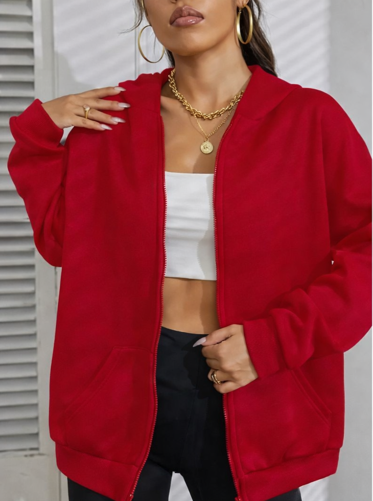 Luxe Oversized Zip Hoodie – Bold Red