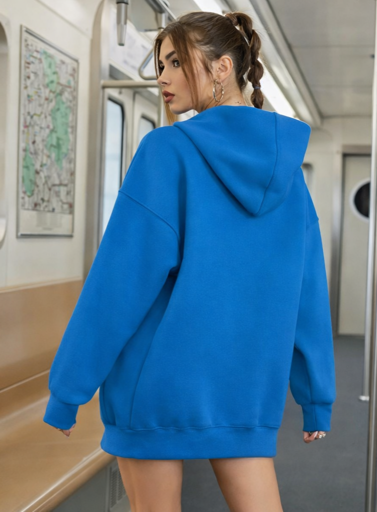 Luxe Oversized Zip Hoodie – Blue