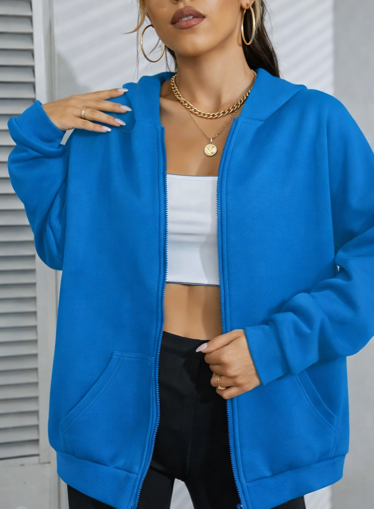 Luxe Oversized Zip Hoodie – Blue