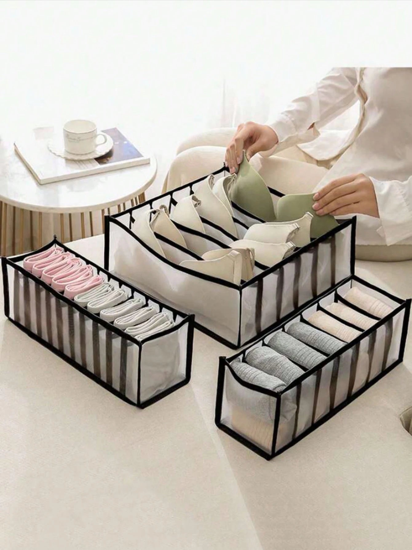 3pcs Black Underwear Compartment Storage Bags