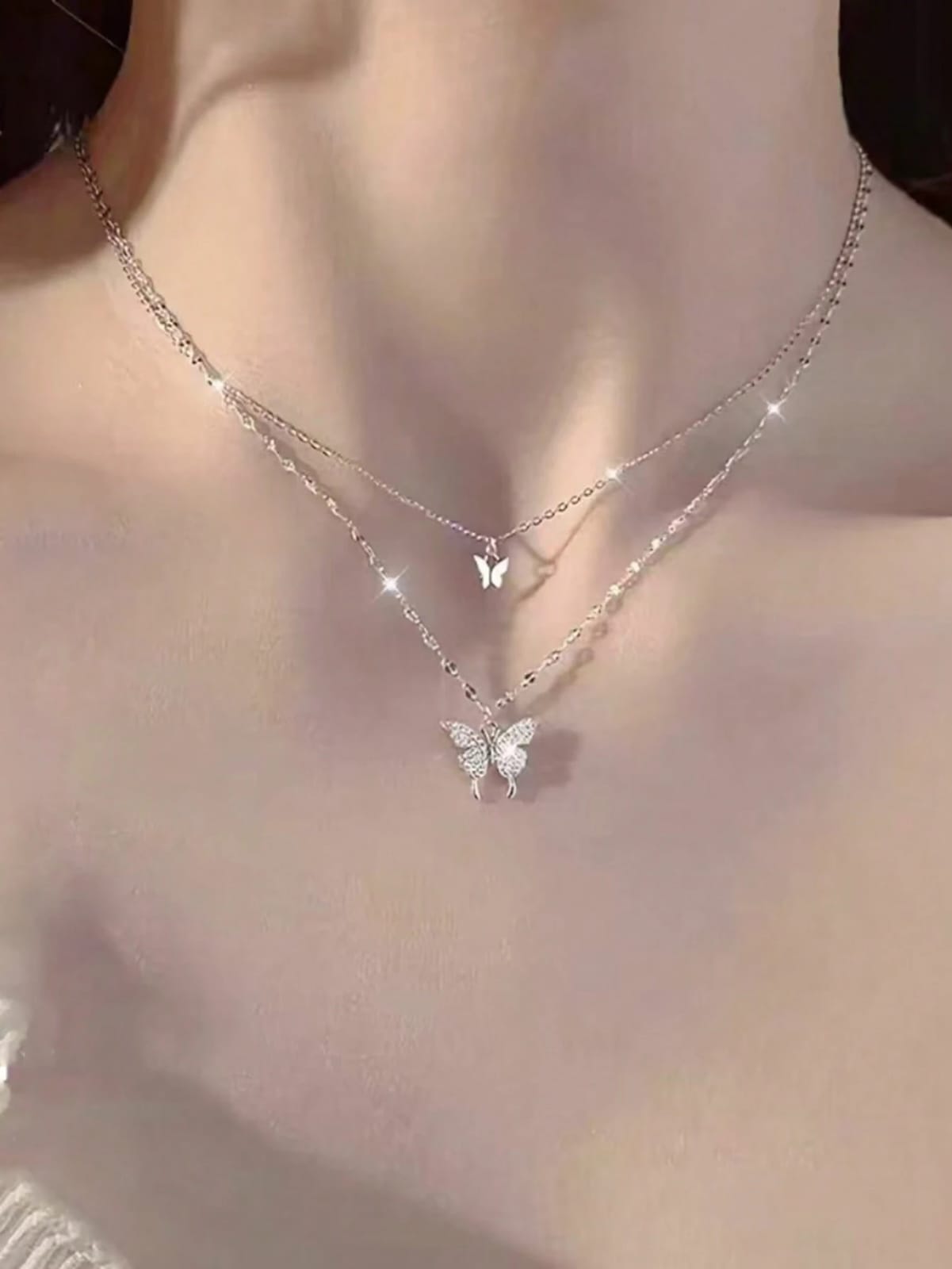 Elegant Double-Layer Butterfly Pendant Chain Necklace