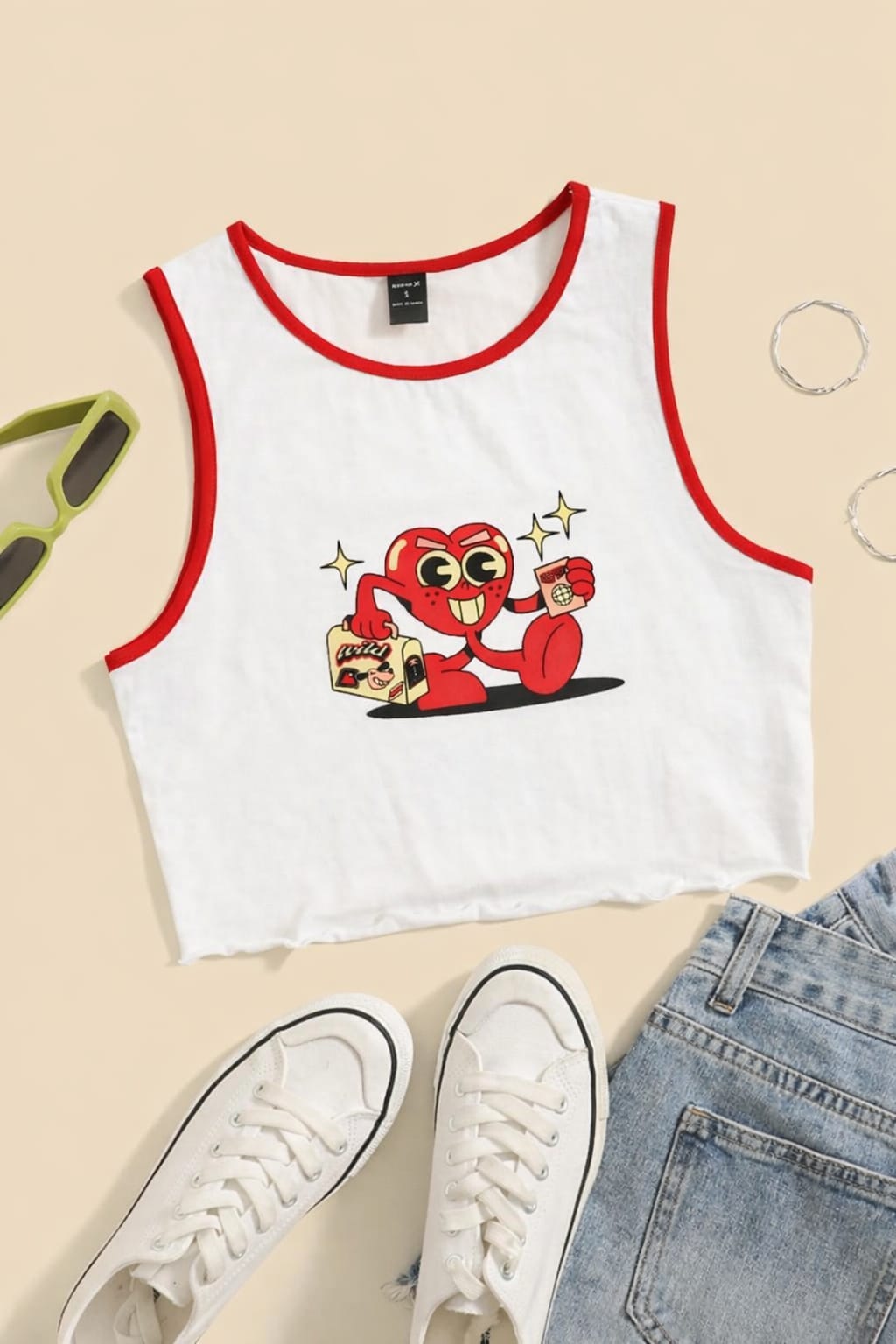 Happy Heart Graphic Crop Tank