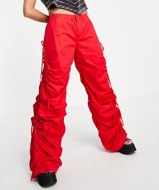 Crimson Ruched Utility Pants