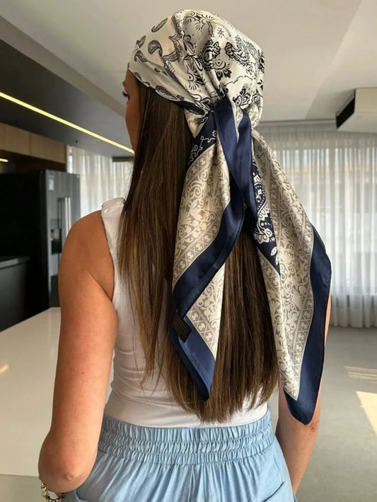 Women's Blue & White Paisley Print Scarf
