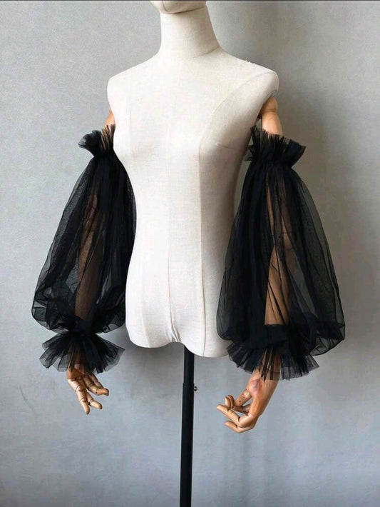 2pcs Black Mesh Bubble Sleeve