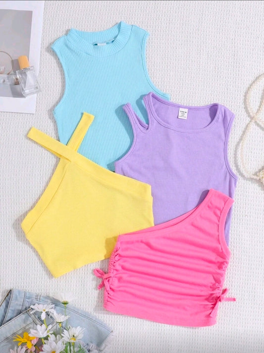 4pcs/Set Knitted  Comfortable Colorful Tank Top