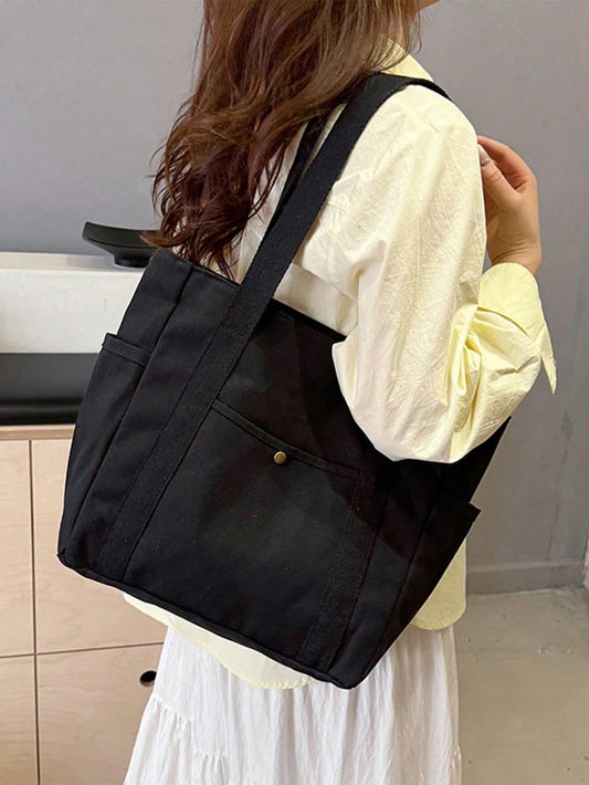 1pc Large Capacity Canvas Handbag, Multi-Pocket Shoulder Bag