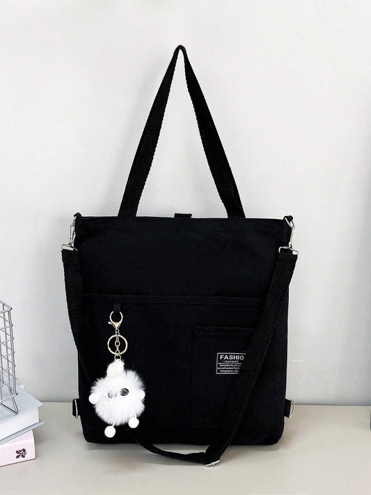 Cartoon Print Canvas Shoulder Bag For Primary & Middle School Students, Casual Large Capacity Satchel