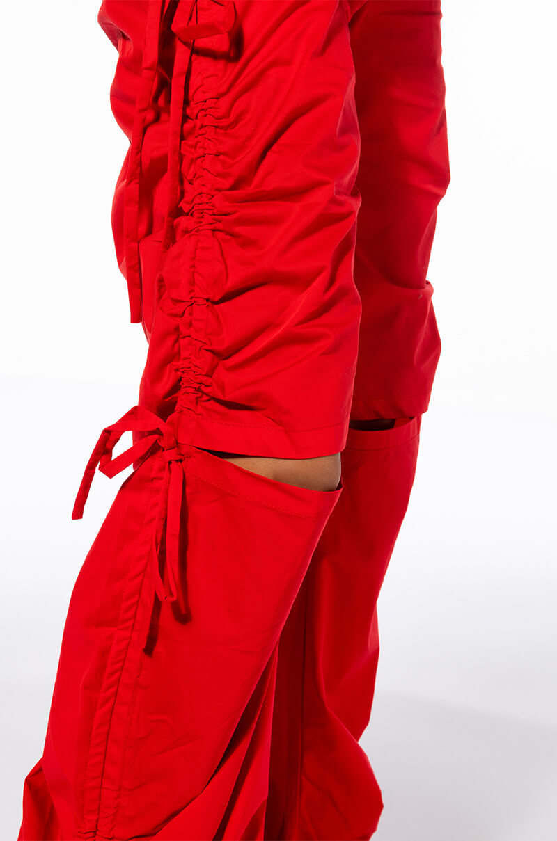 Crimson Ruched Utility Pants