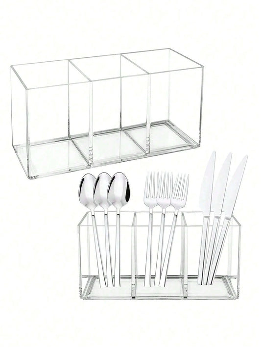1pc Silverware Organizer Tray With 3 Compartments
